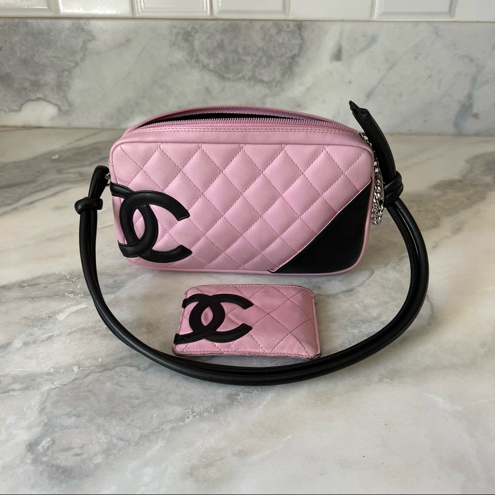 Chanel pink cambon pochette and cardholder set